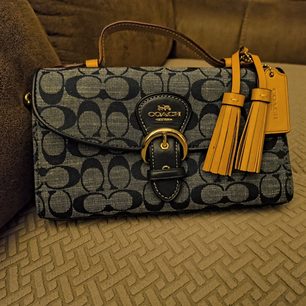 Coach Black and Tan Shoulder Bag with Signature Style